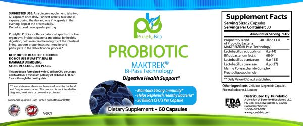 Purelybio - Probiotic 40 Billion CFU Maktrek  60ct Capsules - Image 4